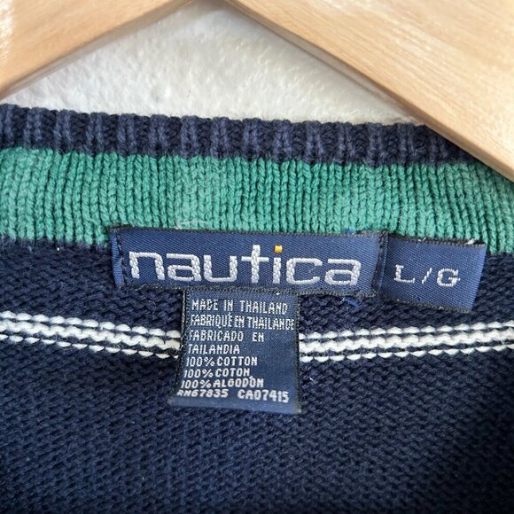 Vintage Nautica Sweater Windowpane Cotton Pullover 90's Dad Preppy - Picture 8 of 8